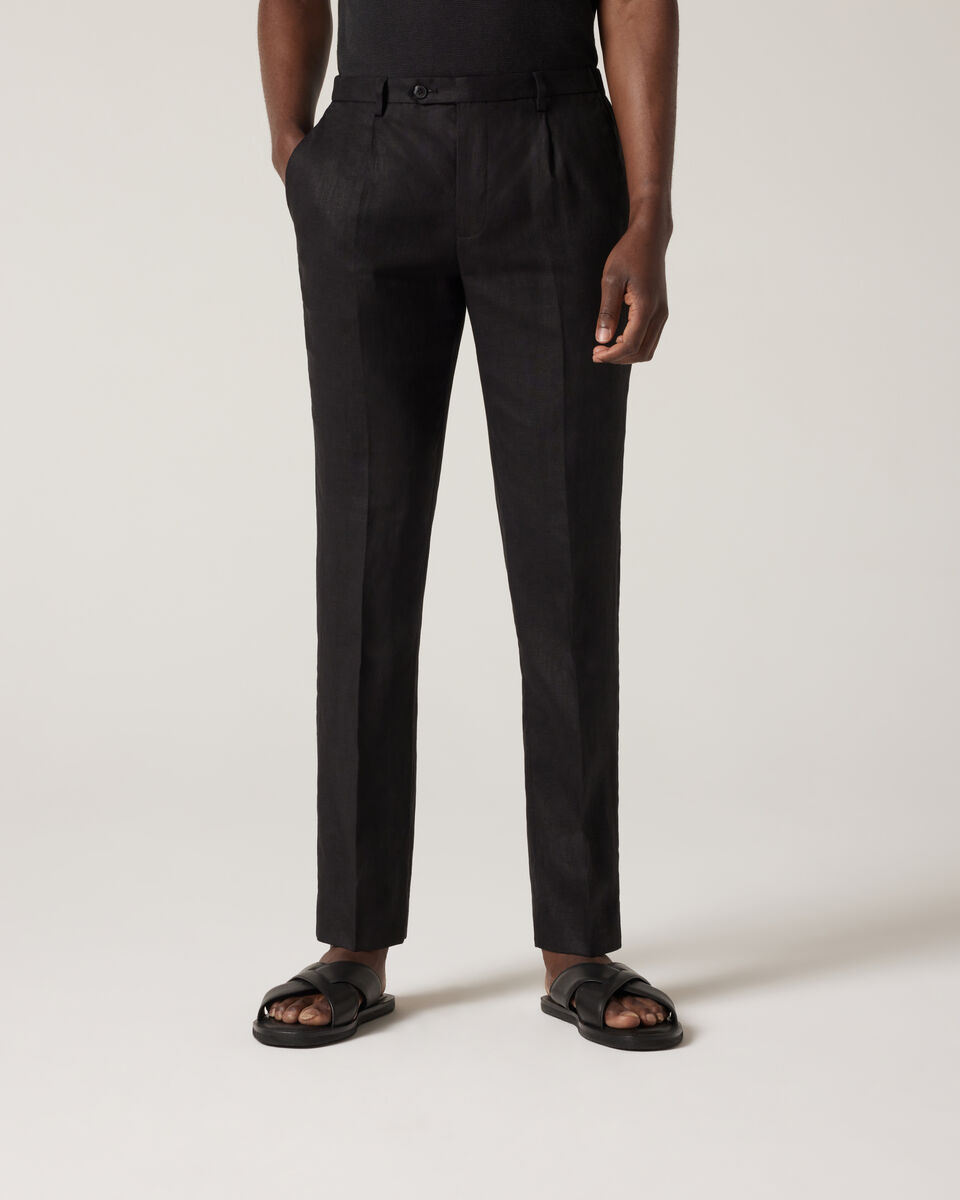 Relaxed Tailored Linen Pant, Black, hi-res